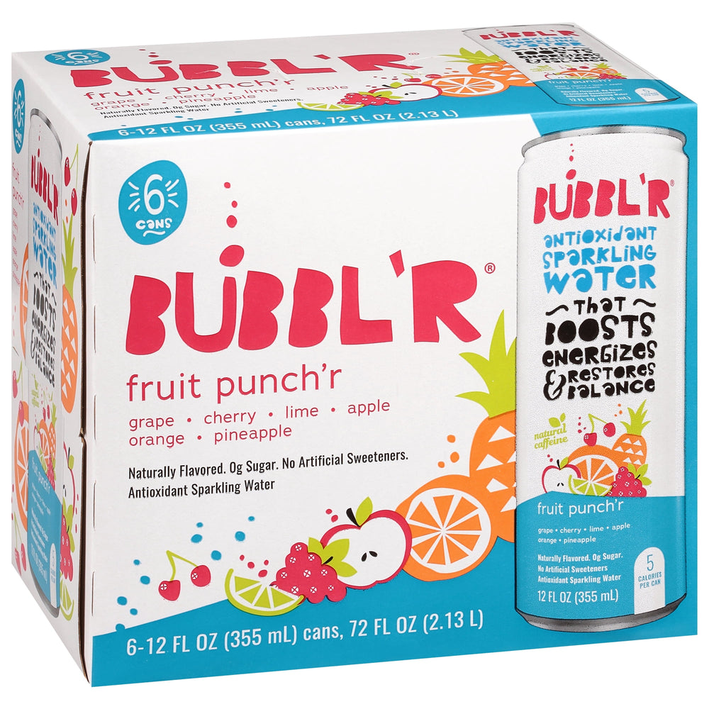 BUBBL'R Antioxidant Fruit Punch'r · Agua mineral · 6 latas de 355 ml