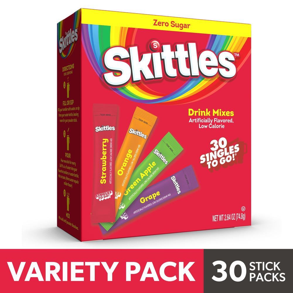 Skittles Variety Pack Original Zero Sugar · Polvo para agua · 30 pzas