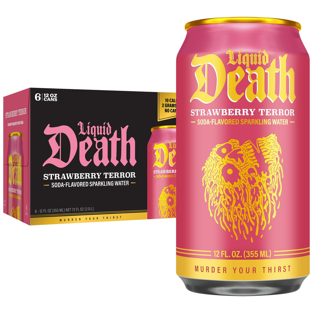Liquid Death Strawberry Terror · Agua mineral · 6 latas de 340 g