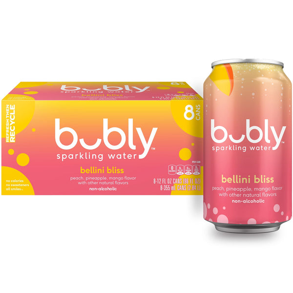 bubly Bellini Bliss · Agua mineral · 8 latas de 355 ml