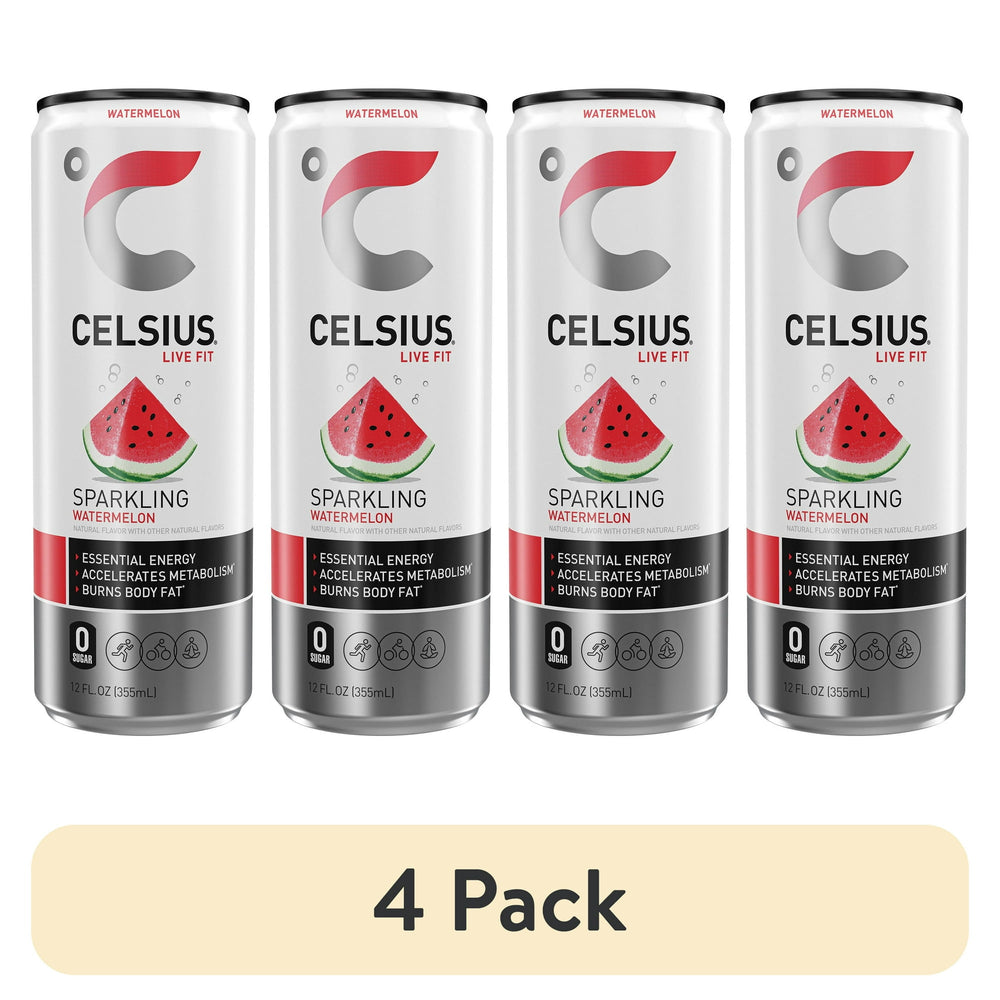 CELSIUS Sparkling Watermelon · Agua mineral · 4 latas de 355 ml
