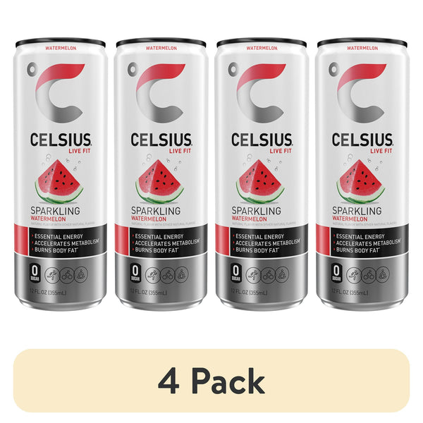 CELSIUS Sparkling Watermelon · Agua mineral · 4 latas de 355 ml
