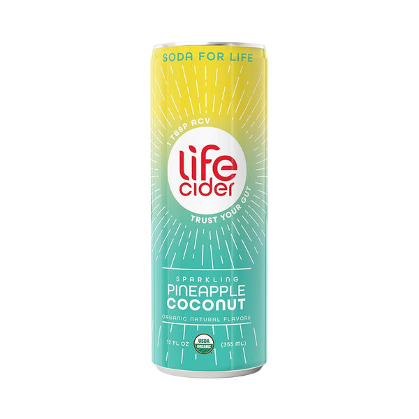 Life Cider Sparkling Apple Cider Vinegar Healthy Soda Pineapple Coconut · Refresco · 355 ml · lata