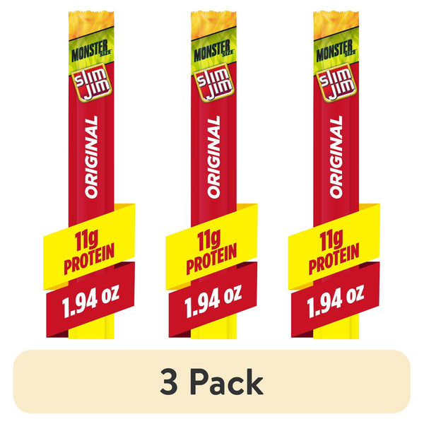 Slim Jim Monster Smoked Sticks Original · Carne seca · 3 pack de 55 g