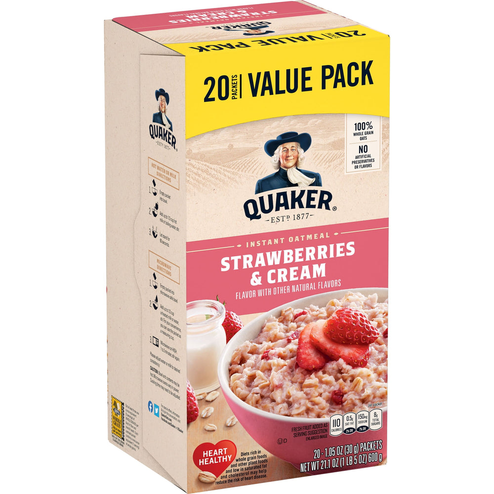 Quaker Strawberry & Cream · Cereal · 20 sobres de 31 g