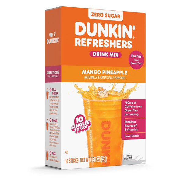 Dunkin' Refreshers Mango Pineapple · Polvo para agua · 10 pzas