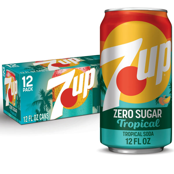 7UP Tropical Lemon Lime Mango Peach Zero Sugar Caffeine Free · Refresco · 12 latas de 355 ml