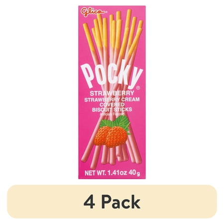 Glico Pocky Strawberry Cream Covered Biscuit Sticks · Galletas · 4 pack de 40 g