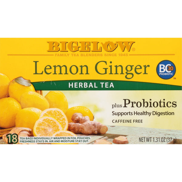 Bigelow Lemon Ginger Plus Probiotics Herbal Tea Caffeine Free · Té · 18 pzas