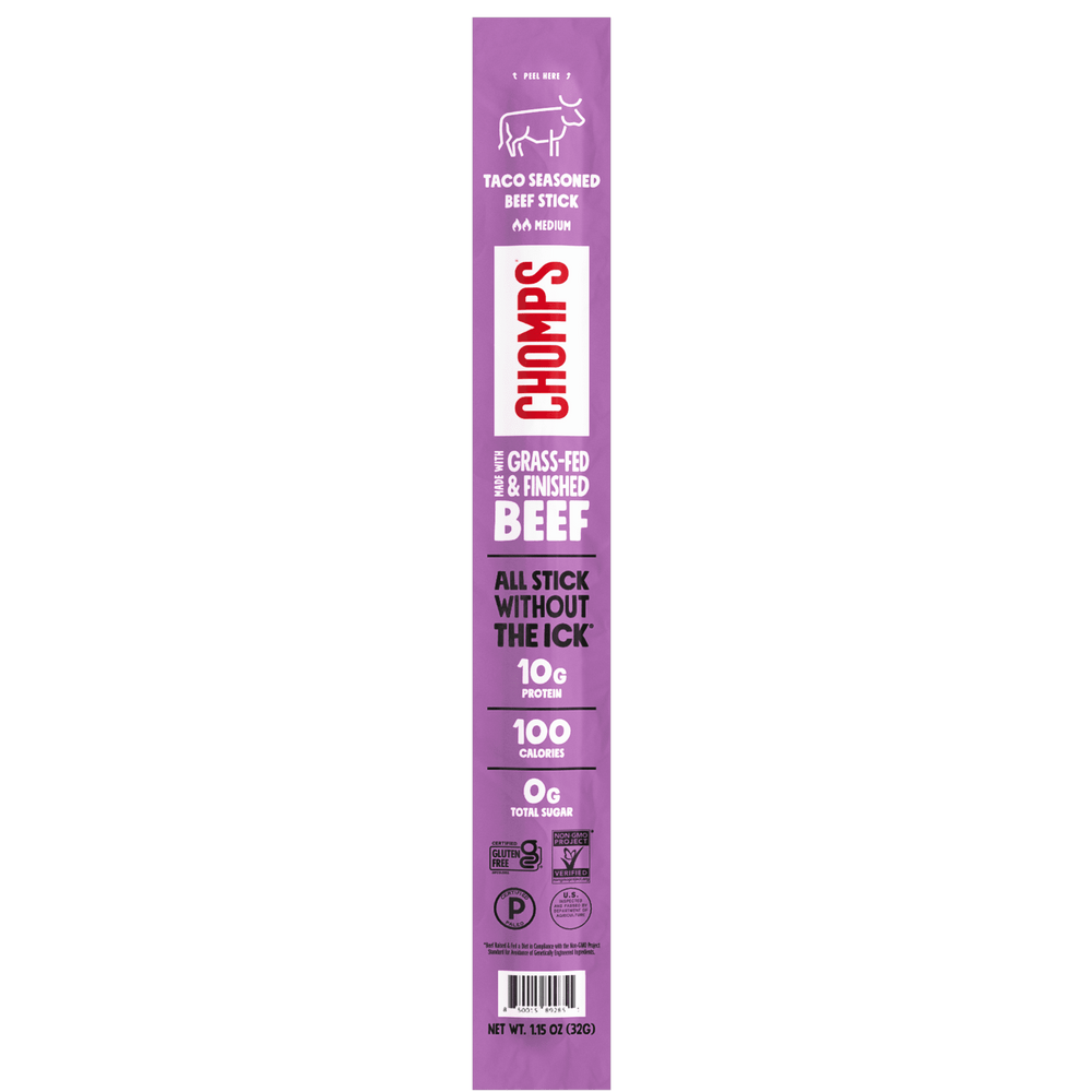 Chomps Grass-Fed & Finished Taco Beef Stick · Carne seca · 33 g