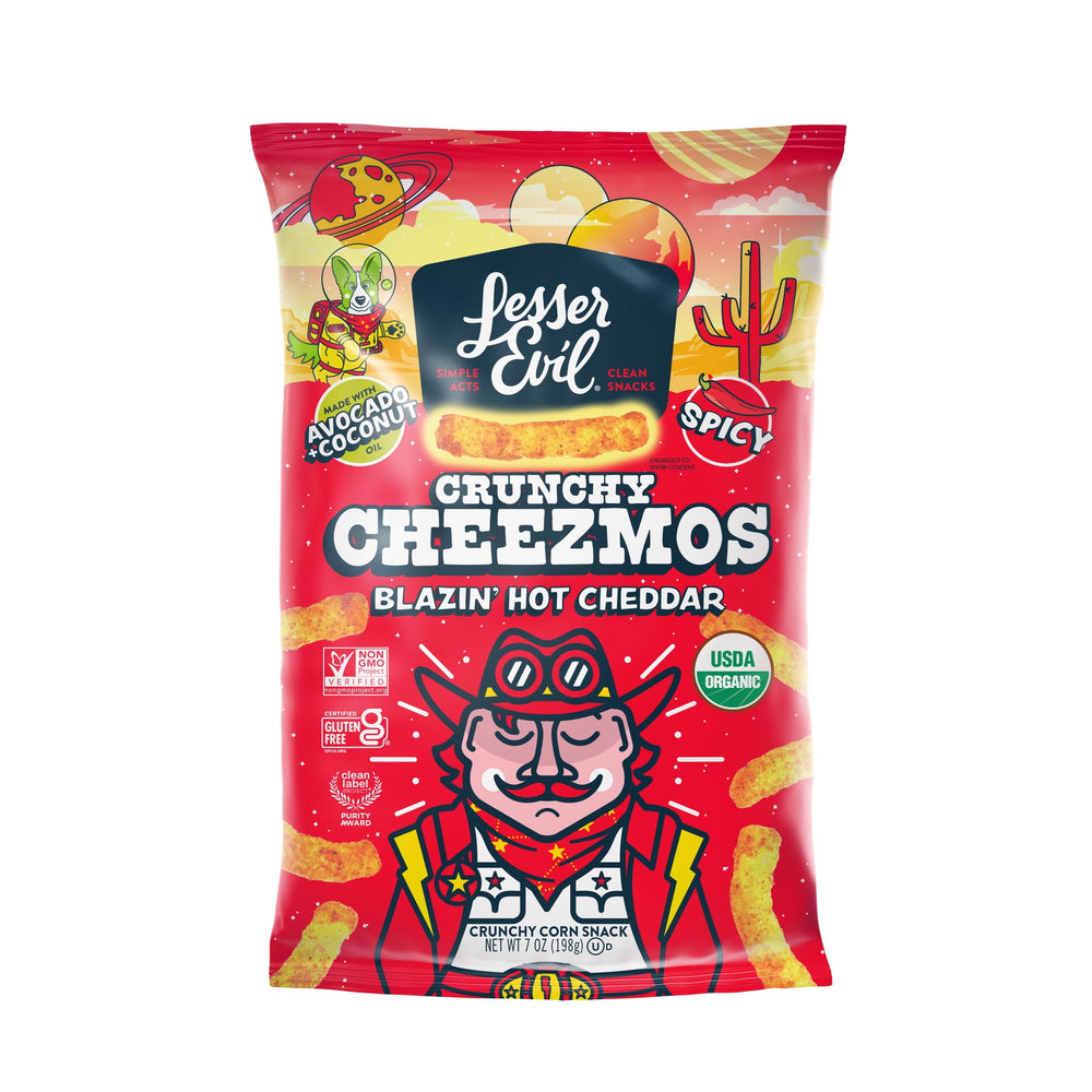 LesserEvil Cheezmos Blazin' Hot Cheddar · Frituras · 198 g