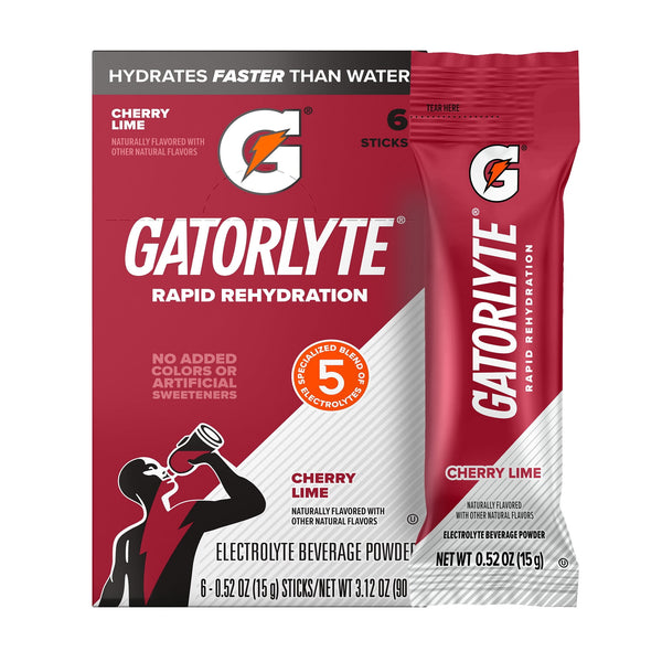 Gatorade Gatorlyte Rapid Rehydration Cherry Lime · Polvo para agua · 6 pzas de 15 g