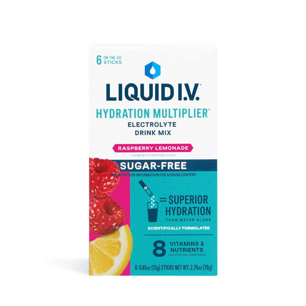 Liquid I.V.® Raspberry Lemonade Hydration Multiplier® sin azúcar · Polvo para agua · 6 pzas