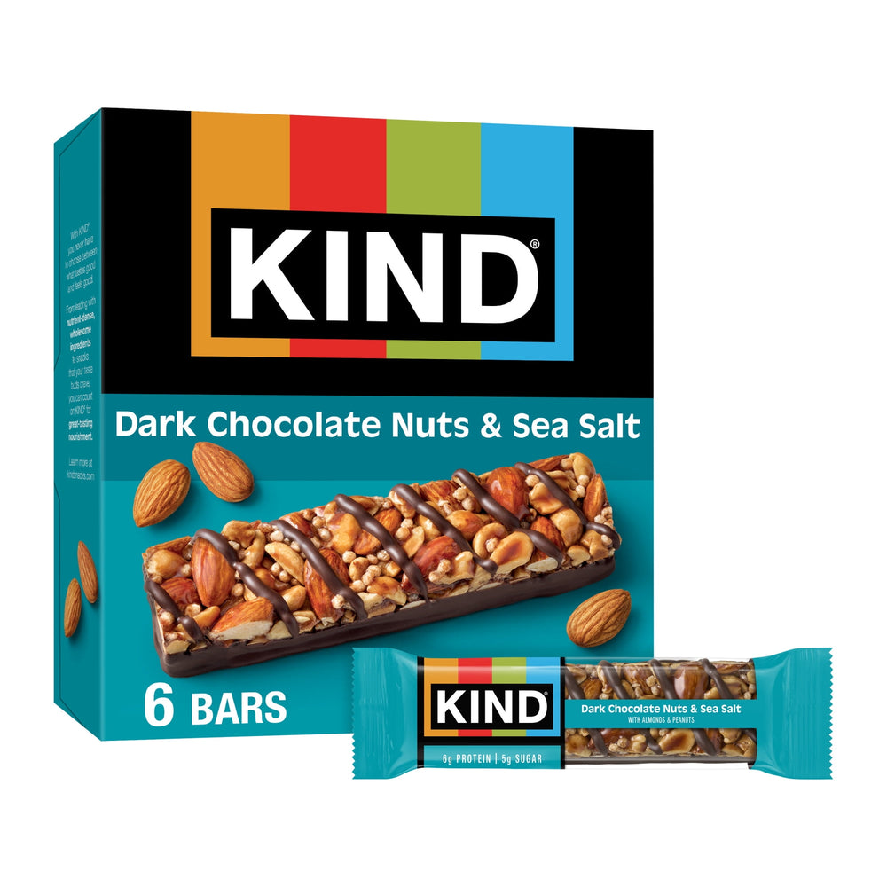 KIND Dark Chocolate Nuts & Sea Salt · Barra · 6 pzas de 40 g