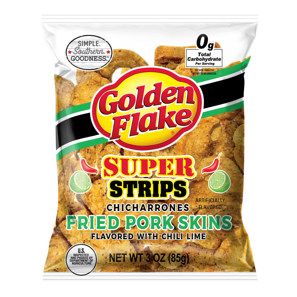 Golden Flake Chili Lime Pork Skins Super Strips · Frituras · 85 g · bolsa