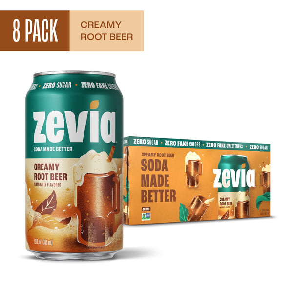 Zevia 0 Calorie Creamy Root Beer Zero Sugar · Refresco · 8 pack de 355 ml