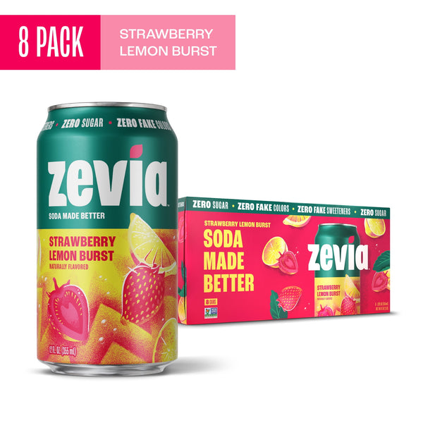 Zevia Zero Calorie Strawberry Lemon Burst sin cafeína · Refresco · 8 latas de 355 ml