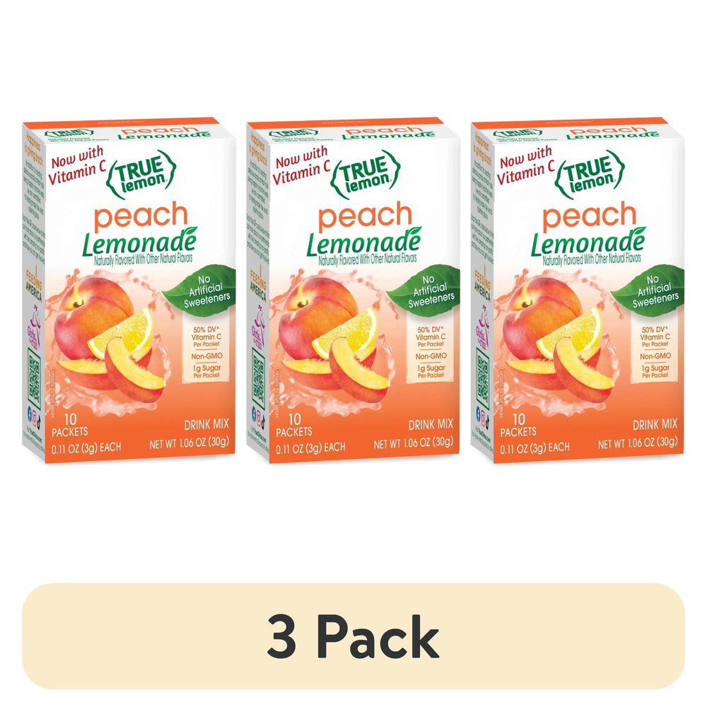 True Lemon Peach Lemonade · Polvo para agua · 3 cajas de 30 g