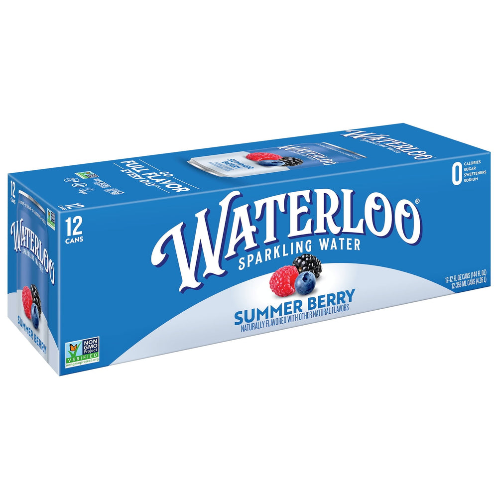 Waterloo Summer Berry · Agua mineral · 12 latas de 355 ml
