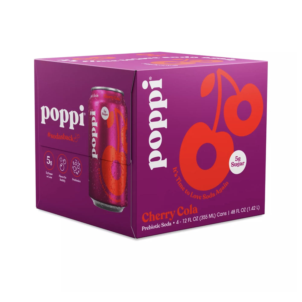 poppi Cherry Cola Prebiotic Soda · Refresco · 4 latas de 340 g