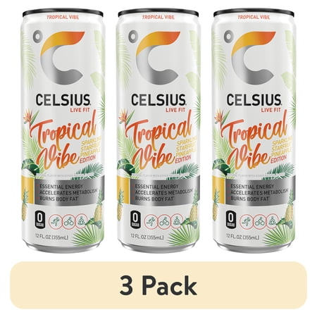 CELSIUS Sparkling Tropical Vibe Functional · Bebida energética · 3 latas de 355 ml