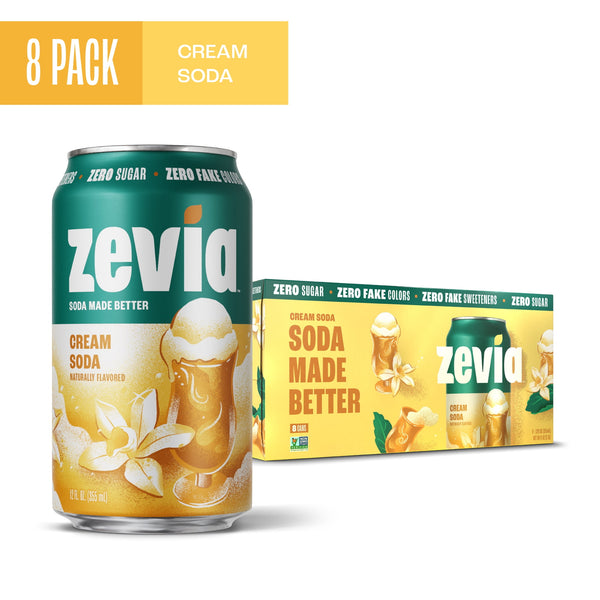 Zevia Zero Calorie No Sugar Cream · Refresco · 8 latas de 355 ml
