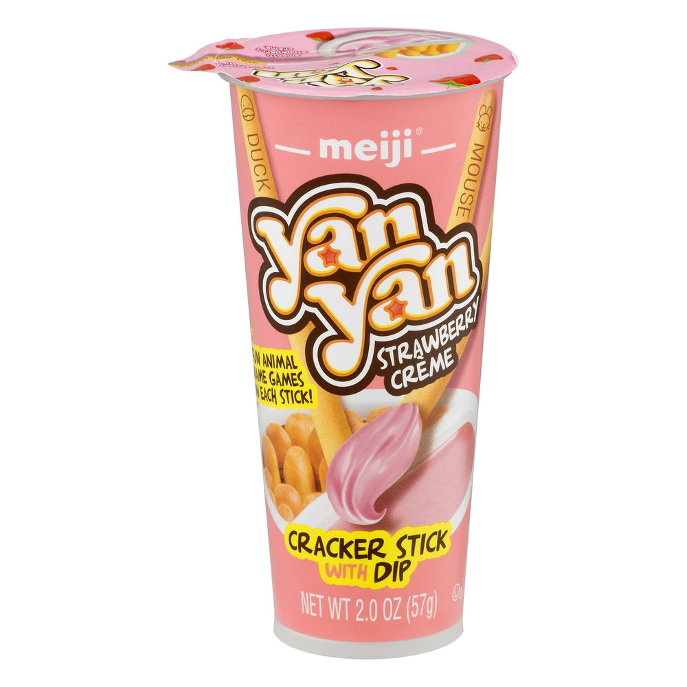 Meiji Yan Yan Strawberry creme Cracker Stick With Dip · Galletas saladas · 57 g