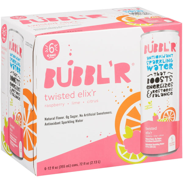 BUBBL'R Antioxidant Twisted Elix'r · Agua mineral · 6 latas de 355 ml