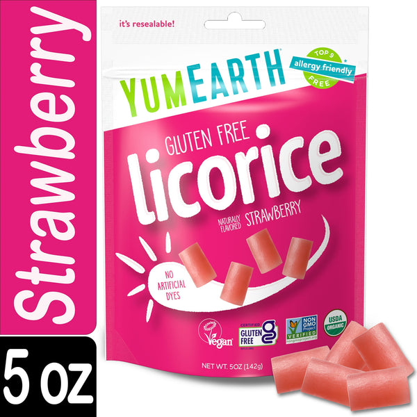 YumEarth Organic Strawberry Licorice Gluten Free · Gomitas · 142 g · bolsa