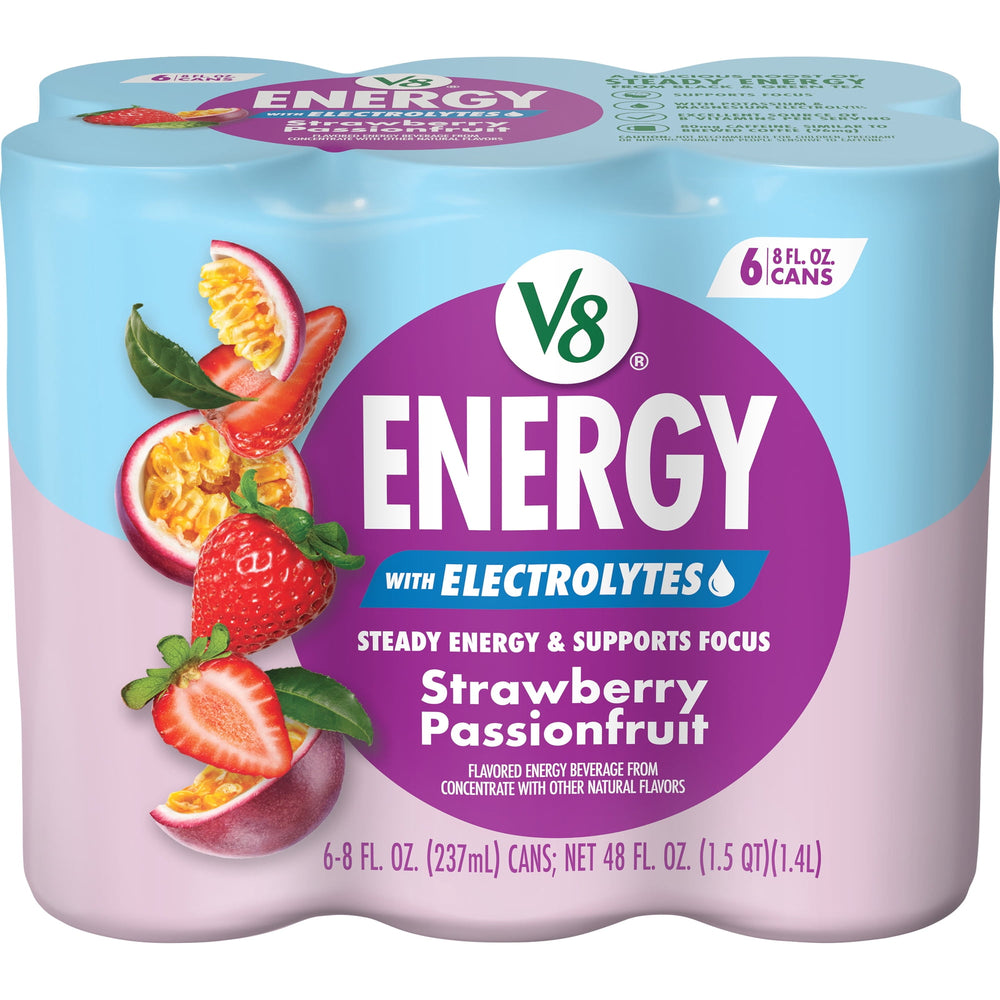 V8 Energy with s Strawberry Passionfruit · Bebida energética · 6 latas de 237 ml