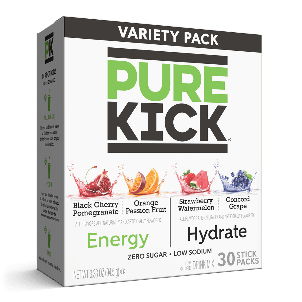 Pure Kick Energy & Hydration Variety · Polvo para agua · 30 pzas