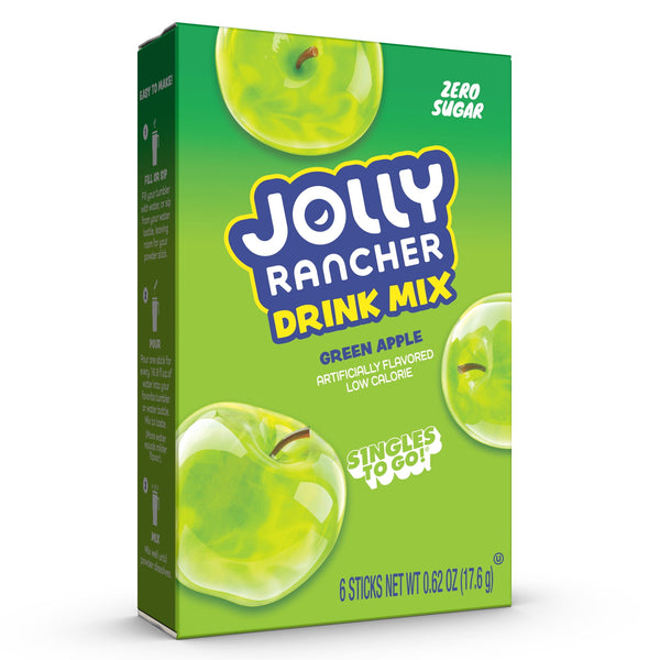 Jolly Rancher Green Apple Zero Sugar · Polvo para agua · 6 pzas