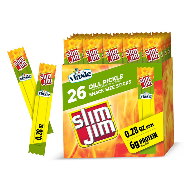 Slim Jim Smoked Meat Sticks Vlasic Dill Pickle · Carne seca · 26 pzas de 6 g