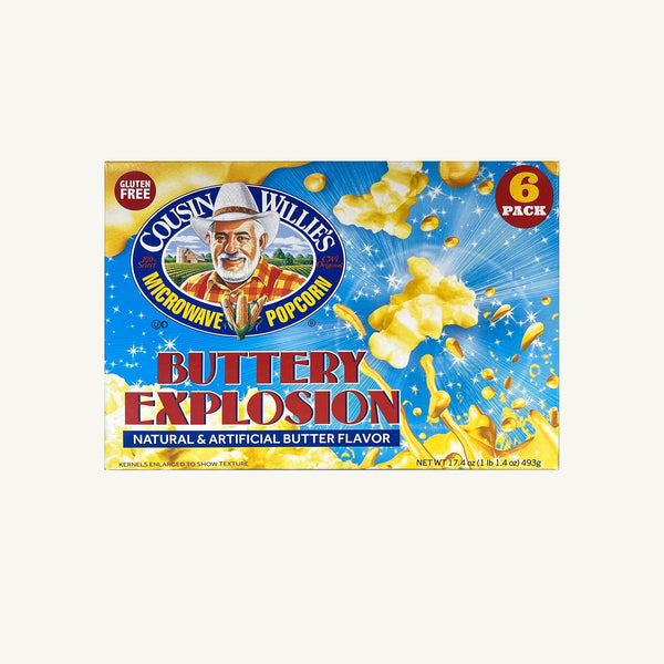Cousin Willie's Buttery Explosion sin gluten · Palomitas · 6 pzas de 82 g