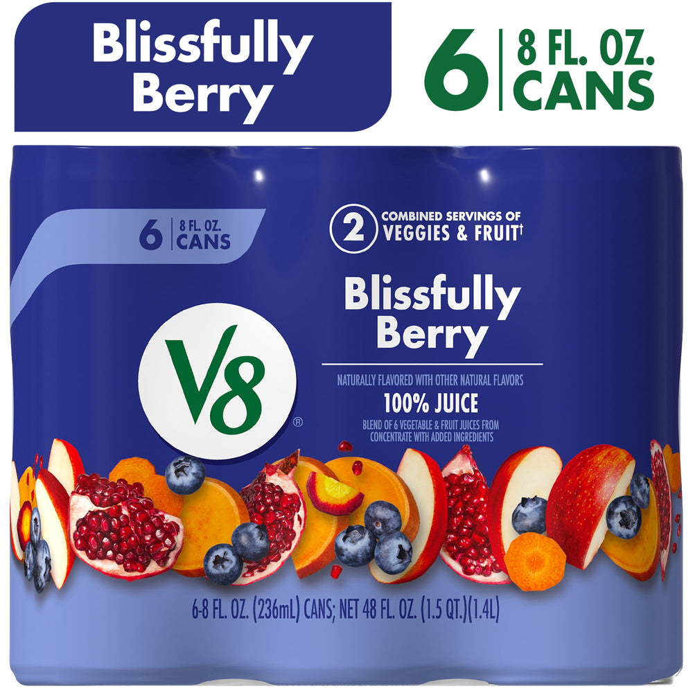 V8 Blissfully Berry 100% Fruit and Vegetable Juice · Bebida · 6 pzas de 237 ml