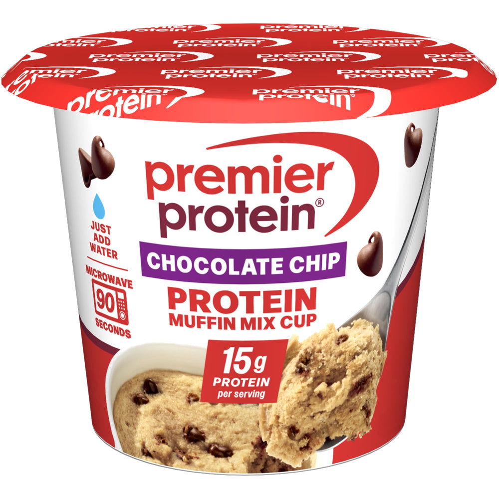 Premier Protein Muffin Cup Chocolate Chip · Muffin para microondas · 65 g · vaso