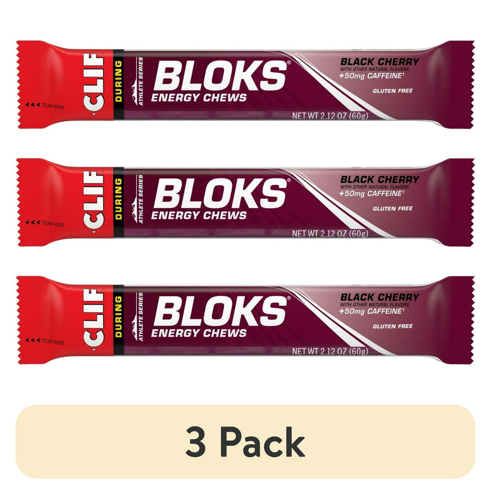 CLIF BLOKS Black Cherry with Caffeine Plant Based Energy · Barra · 3 pack