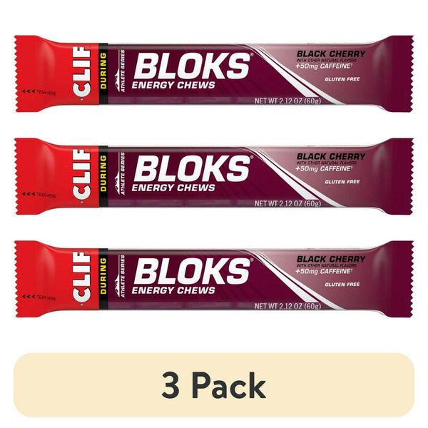 CLIF BLOKS Black Cherry with Caffeine Plant Based Energy · Barra · 3 pack