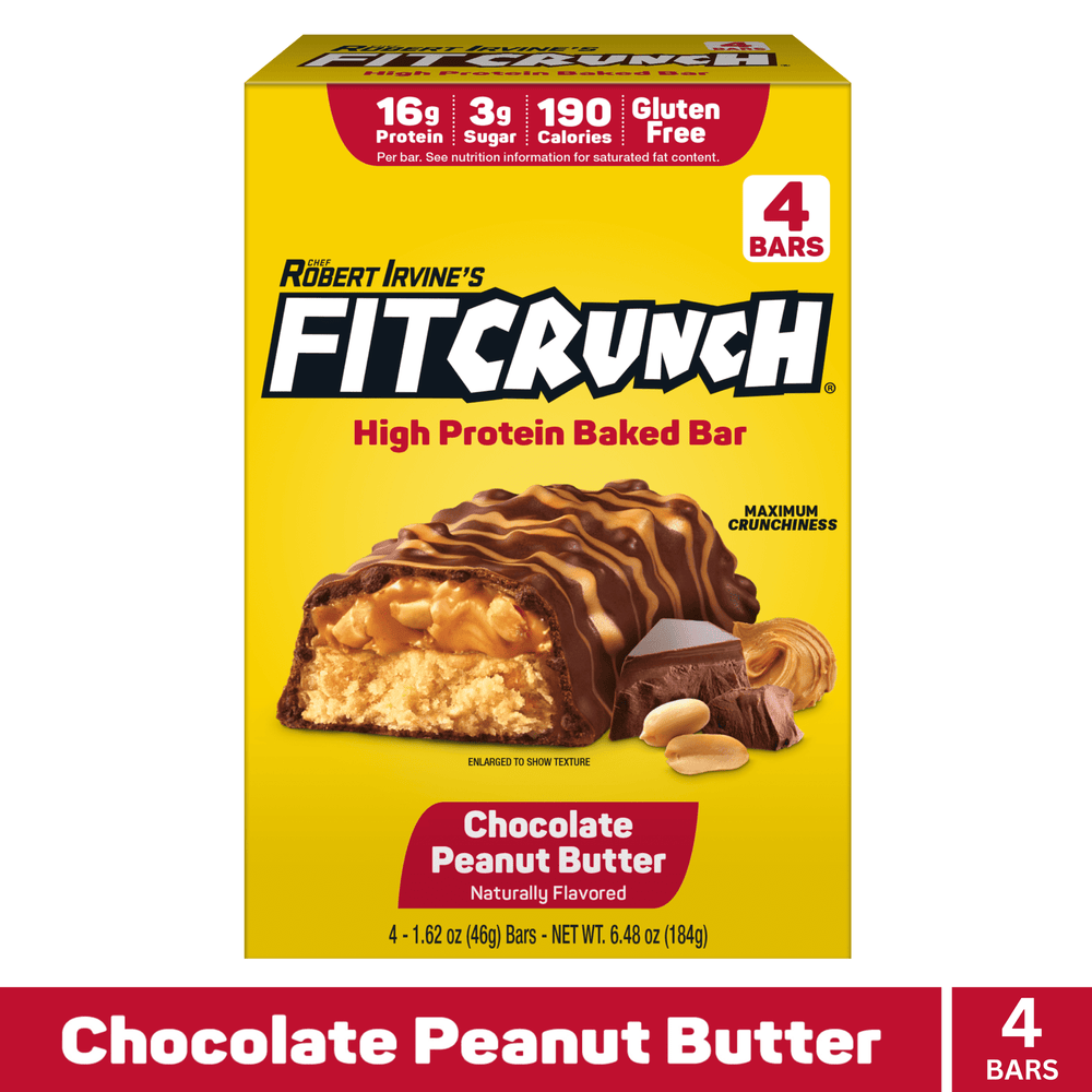 FITCRUNCH Baked Bar Chocolate Peanut Butter · Barra de proteína · 4 pzas de 46 g