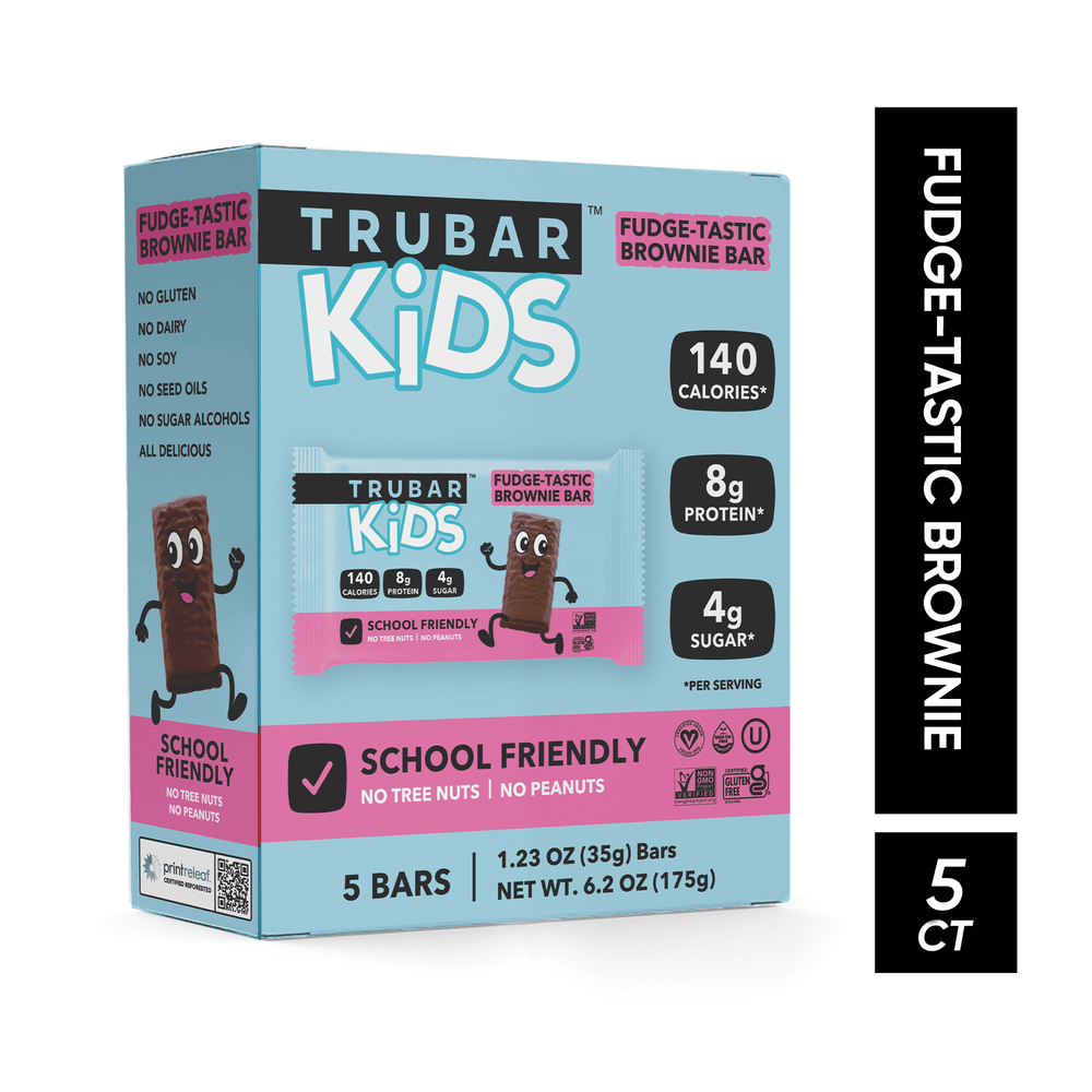 TRUBAR Kids Fudge-Tastic Brownie Bar Plant-Based Protein Gluten-Free · Barras · 5 pzas