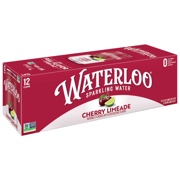 Waterloo Cherry Limeade · Agua mineral · 12 latas de 355 ml