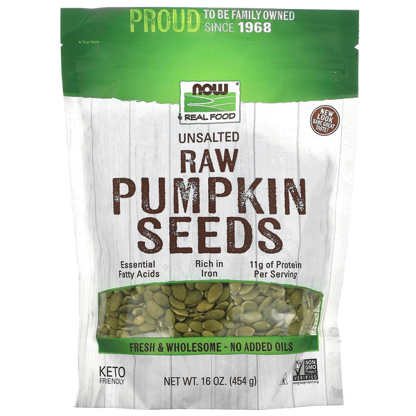 Now Foods GMO-Free Raw Pumpkin Seeds · Nueces · 454 g · sobre