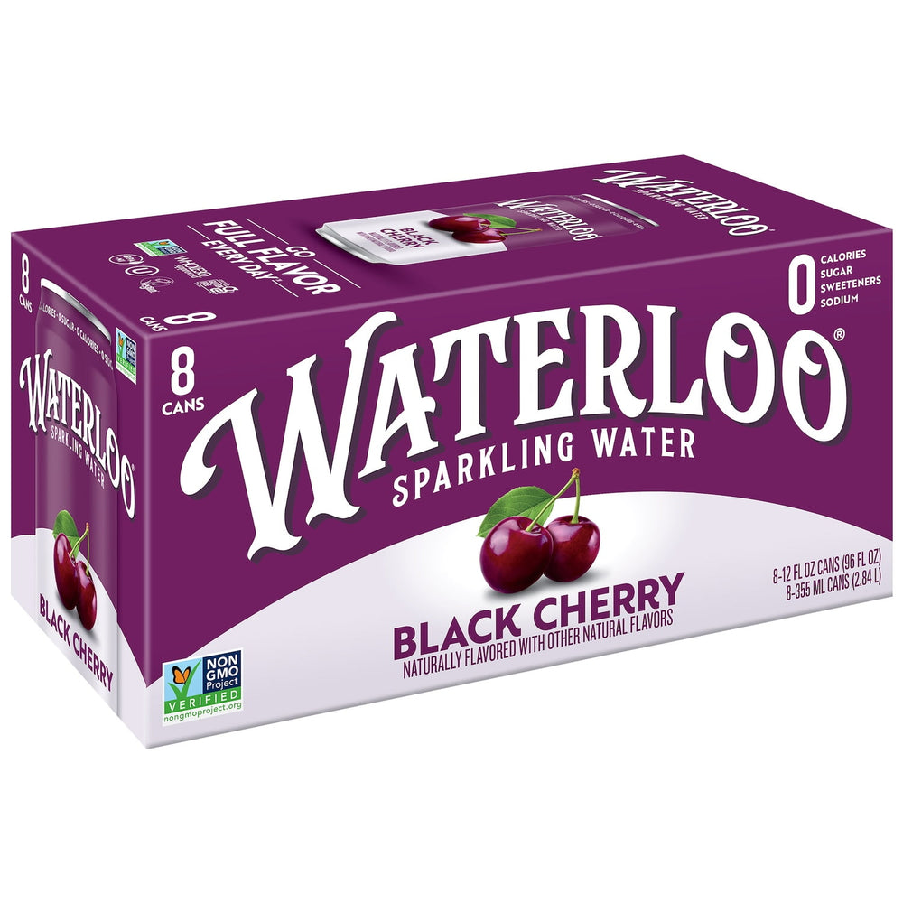 Waterloo Black Cherry · Agua mineral · 8 latas de 355 ml