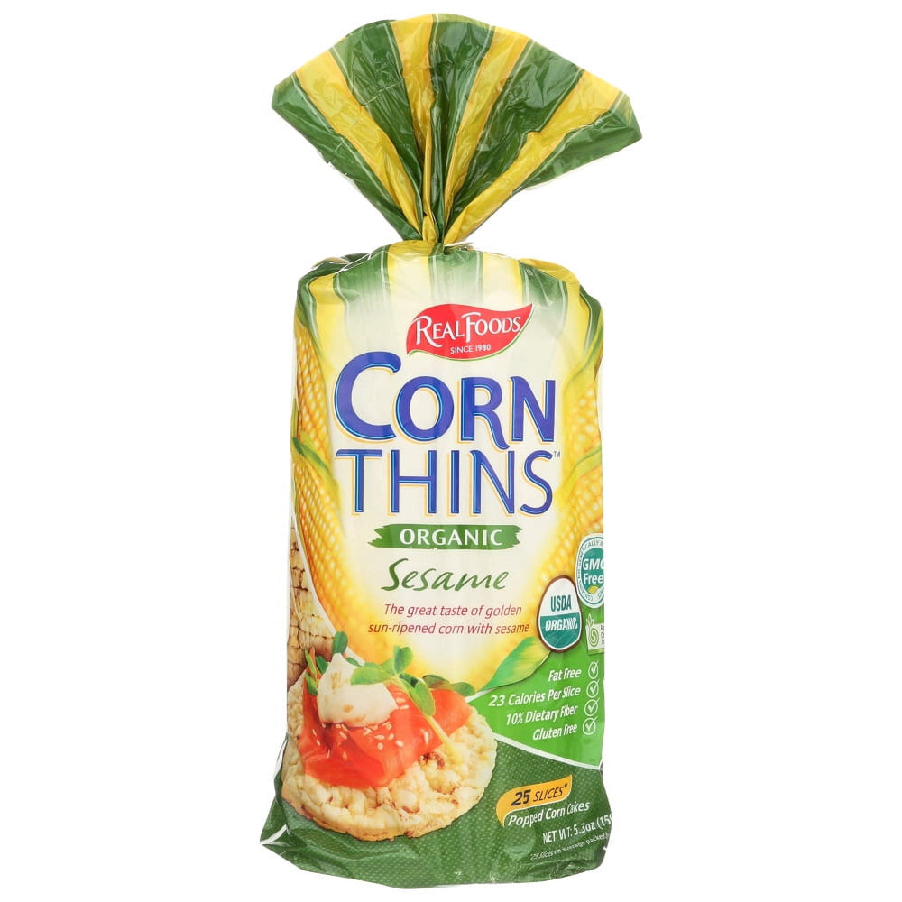 Real Foods Organic Corn Thins Sesame · Galletas saladas · 150 g