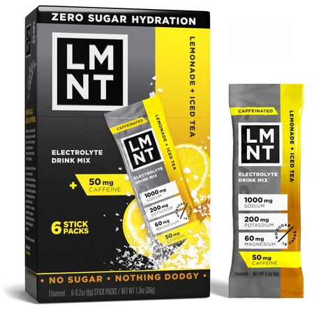 LMNT Lemonade Iced Tea Zero Sugar · Polvo para agua · 6 pzas