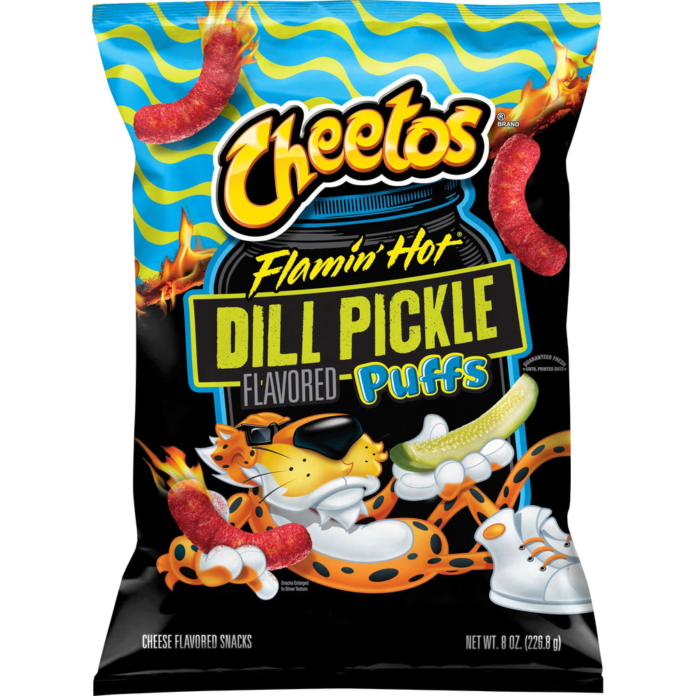 Cheetos Puffs Flamin Hot Dill Pickle Cheese · Frituras · 227 g