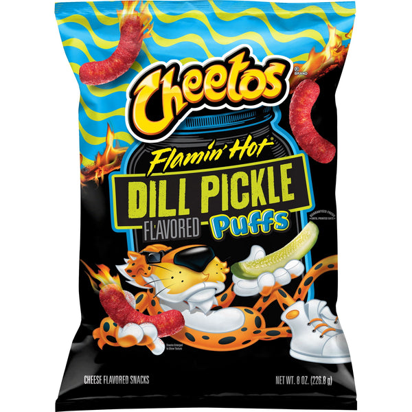 Cheetos Puffs Flamin Hot Dill Pickle Cheese · Frituras · 227 g