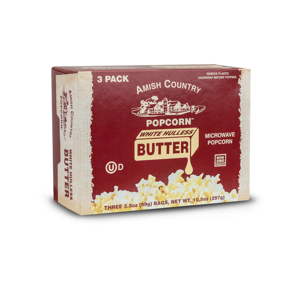 Amish Country White Hulless Butter · Palomitas · 3 pack
