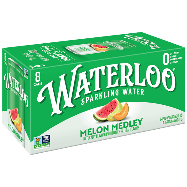 Waterloo Melon Medley · Agua mineral · 8 latas de 355 ml