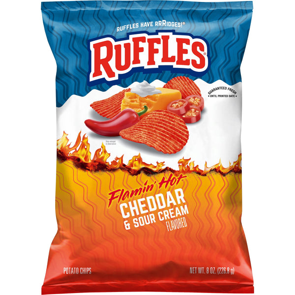 Ruffles Flamin' Hot Cheddar and Sour Cream Potato · Papas · 227 g · bolsa